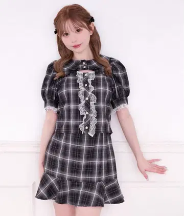 블랙 체크 프릴 셋업