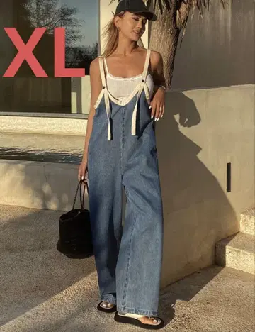 여성용 XL 데님 올인원 데님 롬퍼 살로펫