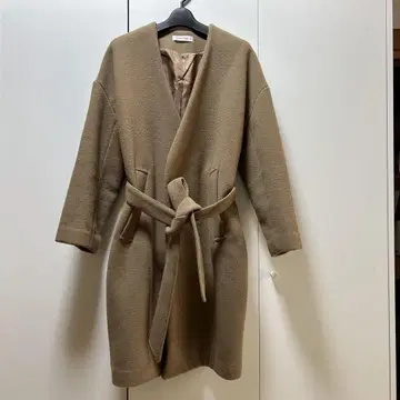 베이지 롱 코트 벨트 포함 울 혼방