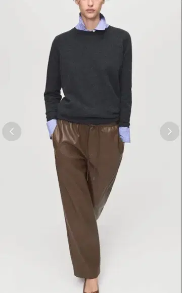 MANGO 에코 가죽 팬츠 미디엄 브라운 XXS