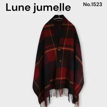 Lune jumelle 체크 무늬 양모 100% 대형 스톨 판초