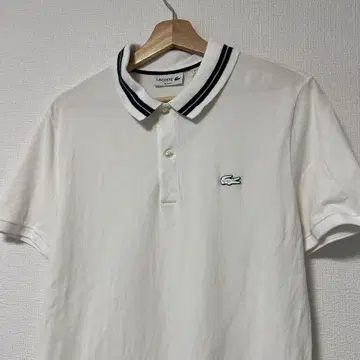 LACOSTE 화이트 피케 셔츠 스트라이프 옷깃