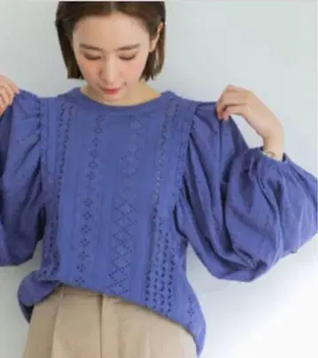 레이스 퍼프 슬리브 블라우스 자수 블라우스