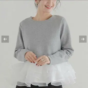[ 새상품 택 포함 ] fitmore 오간자 프릴 레이어드 맨투맨 그레이