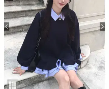 스트라이프 패턴 셔츠 레이어드 스타일 프릴 원피스
