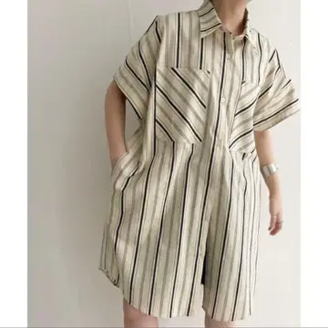 KBF BIG 포켓 스트라이프 롱 셔츠 아이보리