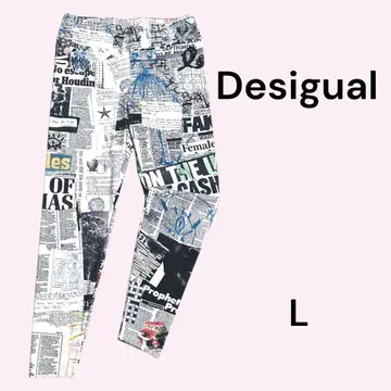 Desigual 새상품급 신문 프린트 레깅스 L 요가 스포츠 의류