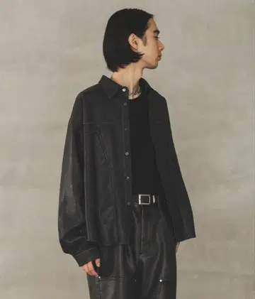[택 포함 미사용 새상품] HARE 빈티지 스타일 레더 셔츠 블랙