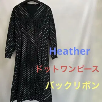 Heather 블랙 도트 무늬 V넥 원피스 뒷 리본 귀여운