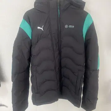 PUMA 후드 부착 다운 자켓 S 사이즈 블랙/터콰이즈
