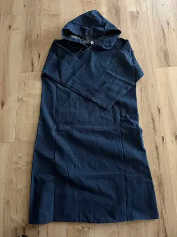 새상품 데님 다크 블루 후드 부착 긴팔 원피스