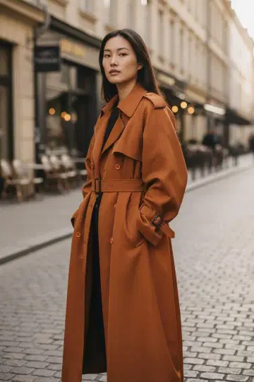 M926 ANERI 오렌지 트렌치코트 롱 기장