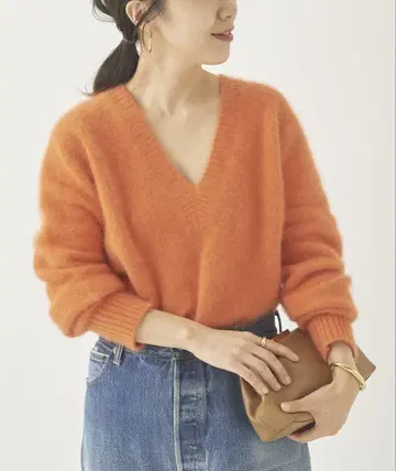 Plage 플라주 Fur V 풀오버 오렌지 V넥 니트