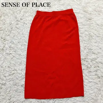 SENSE OF PLACE 빨간색 타이트 스커트 허리밴딩 캐주얼 무지