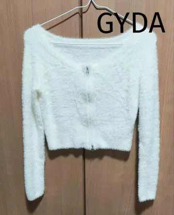 GYDA 화이트 더블 지퍼 가디건 샤기 니트 F