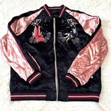 자수 새틴 스카잔 블랙 핑크 금붕어 리버서블 화려악단 XL