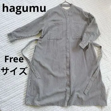 [새상품급] hagumu 롱 원피스 루즈한 사이즈 스트라이프 가을/겨울