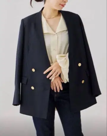 저널 스탠다드 LESSAGE 골드 버튼 자켓 네이비