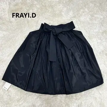 [ FRAY I.D ] 새상품 블랙 새틴 개더 백리본 스커트 일본제 M
