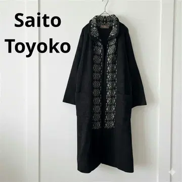 Saito Toyoko 롱 니트 아우터 가디건 블랙 따뜻한