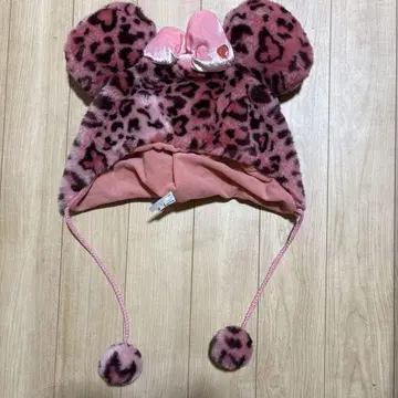 미니 귀달린 핑크 레오파드 무늬 캡