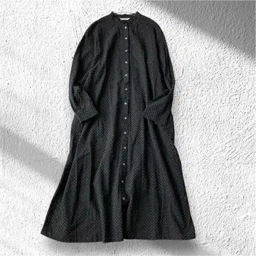 [ 아르티풀 ] 셔츠 원피스 도트 무늬 면 100% 풀 버튼 긴팔 F
