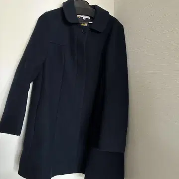 폴앤조 시스터 네이비 울 혼방 피코트 고양이 패턴 안감