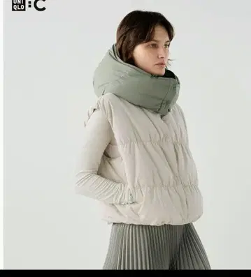 UNIQLO 후드 부착 다운 베스트 베이지