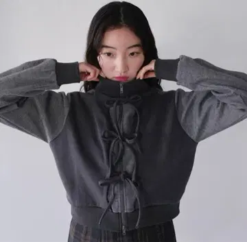 uenui 프론트 리본 지퍼 파카
