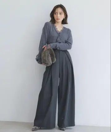 anuans 사이드 턱 와이드 팬츠 GREY M 사이즈