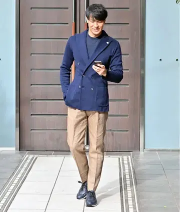 할인 새상품급 라르디니 남성용 자켓 네이비 니트 블레이저 더블