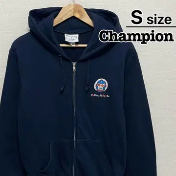 Champion 집업 후드티 S 네이비 프린트 로봇 구제 의류