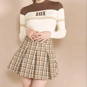다리치 브라운 계열 체크 플리츠 스커트 S
