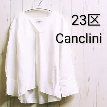 23구 Canclini 화이트 V넥 긴팔 셔츠