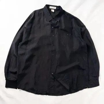 빈티지 구제 의류 90s 광택 드레이프감 드레이프 플레인 블랙 실크 셔츠