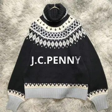 [ 새상품급 ] J.C.PENNY 노르딕 무늬 하이넥 스웨터 네이비 2L