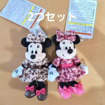 미니 레오파드 무늬 인형 배지 키체인 핑크 베이지 2개