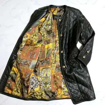 빈티지 가죽 자켓 퀼팅 골드 버튼 양가죽 블랙 올 패턴 XL
