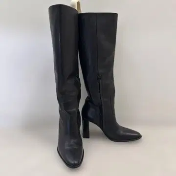 ZARA 블랙 가죽 하이힐 롱 부츠