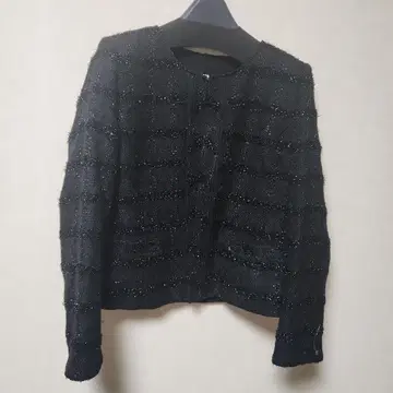 라메 믹스 노카라 자켓 블랙