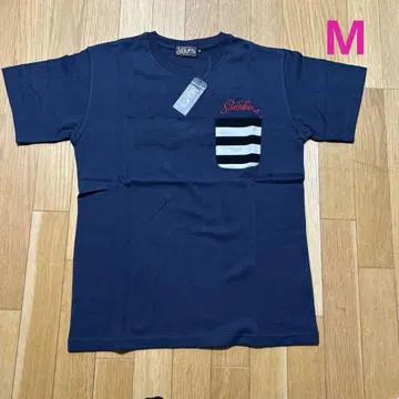 새상품 M 스컬웍스 반팔T셔츠 자수 네이비 스트라이프