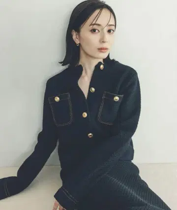 anuans 노카라 니트 자켓 네이비