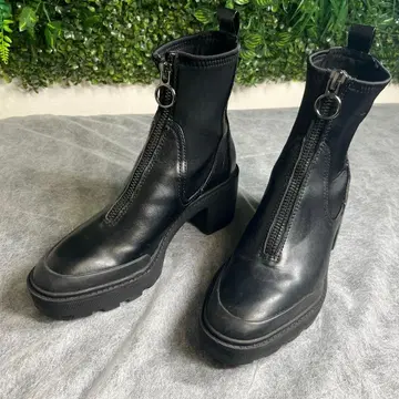 ZARA 블랙 사이드 고어 부츠 중간 힐 앞 지퍼 40