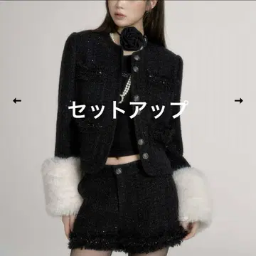 andwang Tweed arm fur jacket