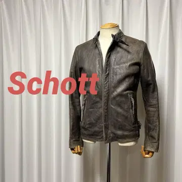 Schott 클래식 레이서 싱글 라이더 카키 소매 화이트 2줄 소가죽 S