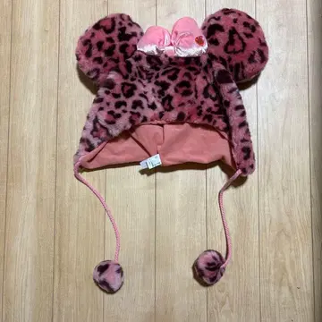 핑크 레오파드 무늬 미키 귀도리 모자