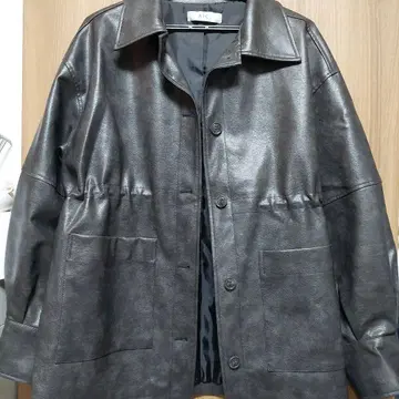 다크 브라운 합성 피혁 오버 사이즈 자켓