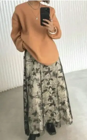 아메리 AMERI 자수 롱 스커트 라메 믹스 롱