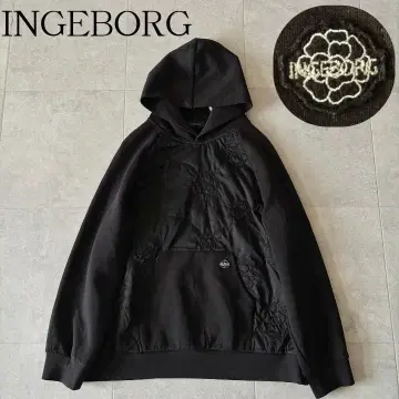 새상품급 잉게보그 카멜리아 무늬 퀼팅 절개 래글런 후드티 3 블랙
