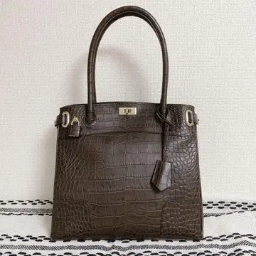 하마노 가죽 공예 하마노 클래시 어반 토트 미니 악어 엠보싱 브라운